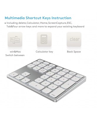 BT 3.0 Metal Wireless Numeric Keypad 34 Keys Digital Keyboard For Accounting Teller Windows IOS Mac OS Android PC Tablet Laptop