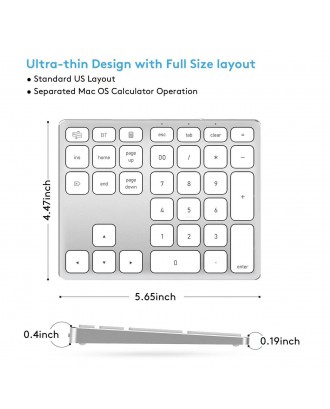 Type C 34 Key Blu-tooth 3.0 Numeric Keypad Digital Keyboard Financial Accounting Numpad for Computer Laptop
