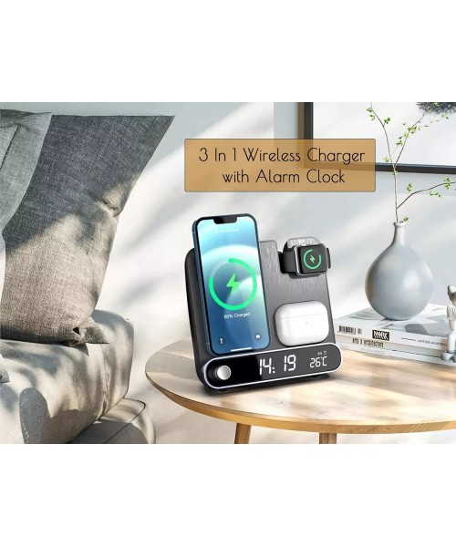 Multifunction Temperature Display Alarm Clock Desktop Wireless Charger 15W Fast Charging for iPhone Wireless Charging Station Multifunction Temperature Display Alarm Clock Desktop Wireless Charger 15W Fast Charging for iPhone Wireless Charging Station