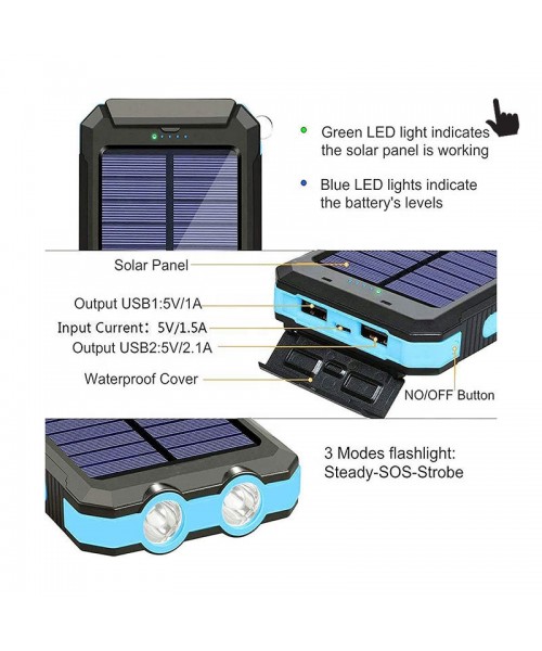 Free logo adding Portable Solar Power Bank Waterproof Powerbank 20000mah Charger With Led Light Free logo adding Portable Solar Power Bank Waterproof Powerbank 20000mah Charger With Led Light