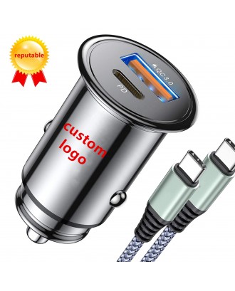 OEM custom dual 2 port metal car charger fast charging 30w mini pd car charger for phone usb c car charger adapter 3.0 quick OEM custom dual 2 port metal car charger fast charging 30w mini pd car charger for phone usb c car charger adapter 3.0 quick